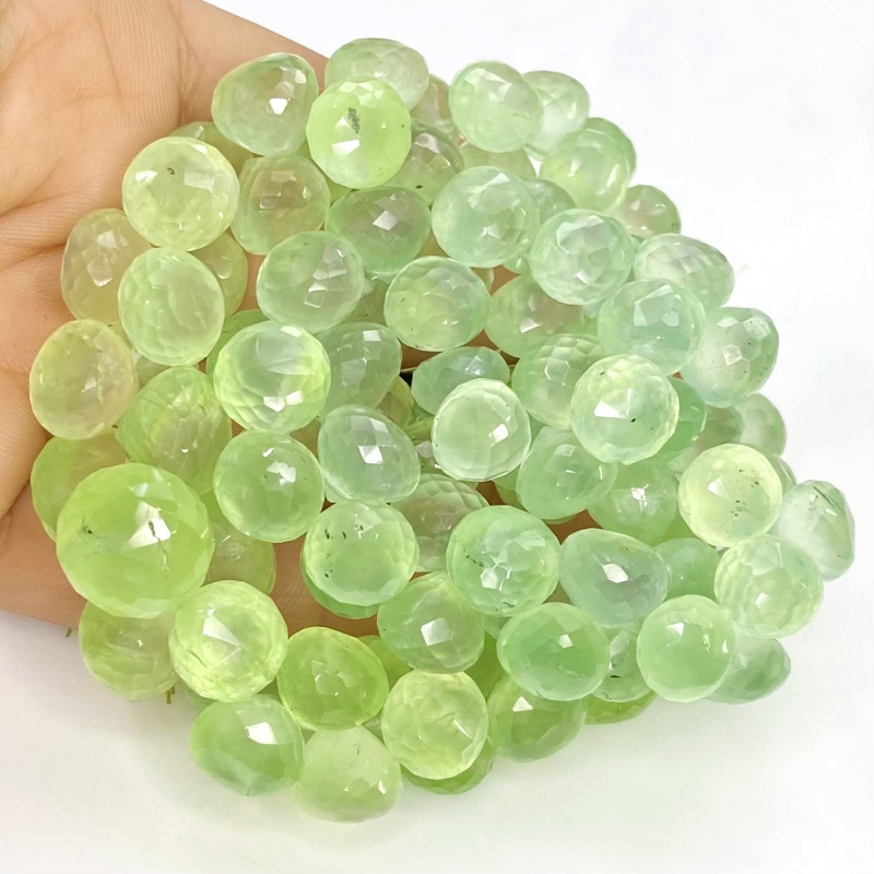 Prehnite 9-12mm Briolette Onion Shape AA+ Grade Gemstone Beads Lot - Total 2 Strands of 8 Inch.