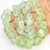 Prehnite 7-12mm Briolette Onion Shape AA+ Grade Gemstone Beads Lot - Total 2 Strands of 8 Inch.