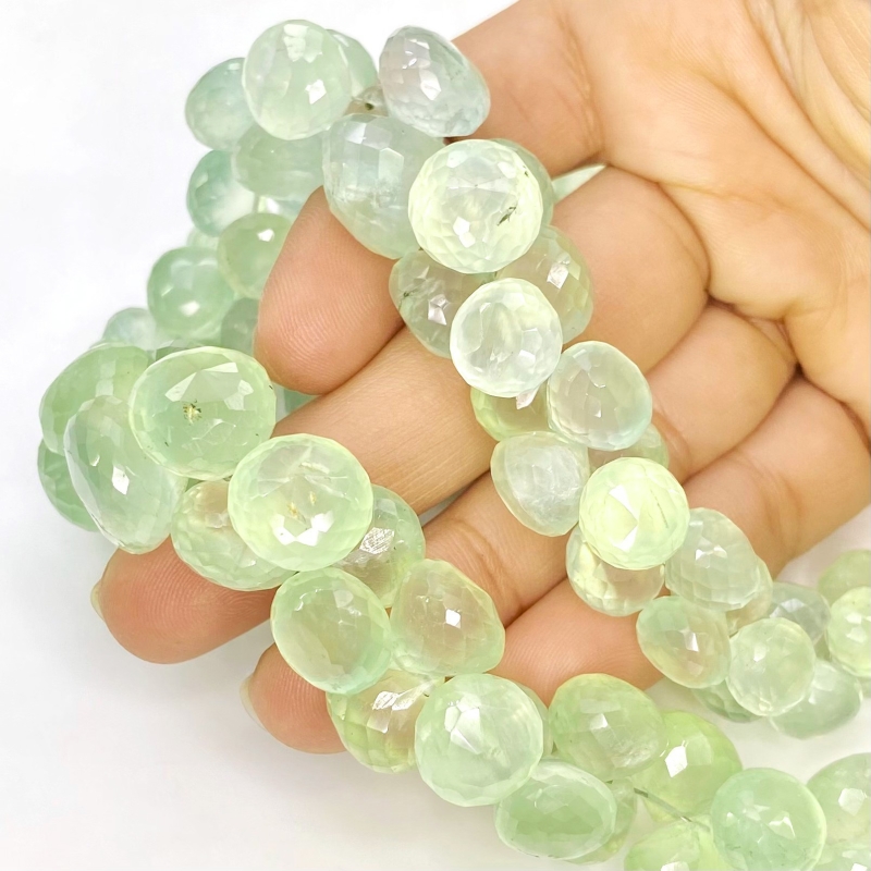 Prehnite 7-12mm Briolette Onion Shape AA+ Grade Gemstone Beads Lot - Total 2 Strands of 8 Inch.