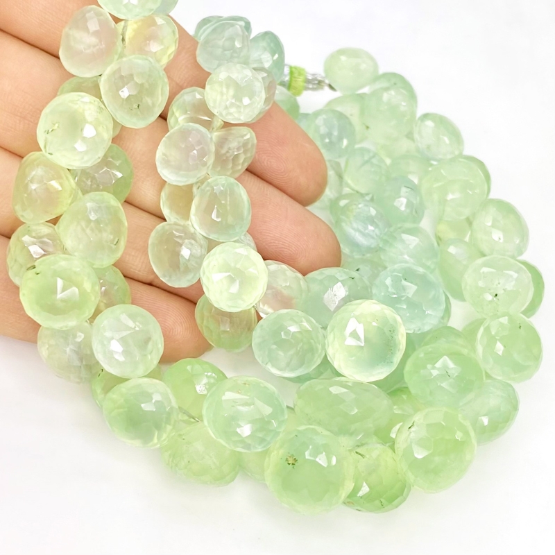 Prehnite 7-12mm Briolette Onion Shape AA+ Grade Gemstone Beads Lot - Total 2 Strands of 8 Inch.