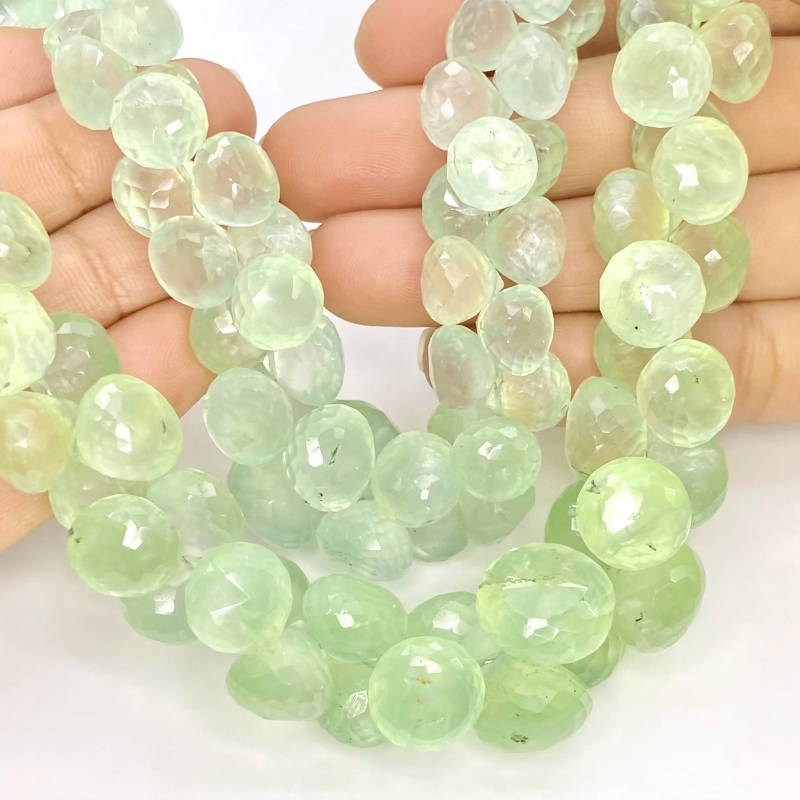 Prehnite 7-12mm Briolette Onion Shape AA+ Grade Gemstone Beads Lot - Total 2 Strands of 8 Inch.