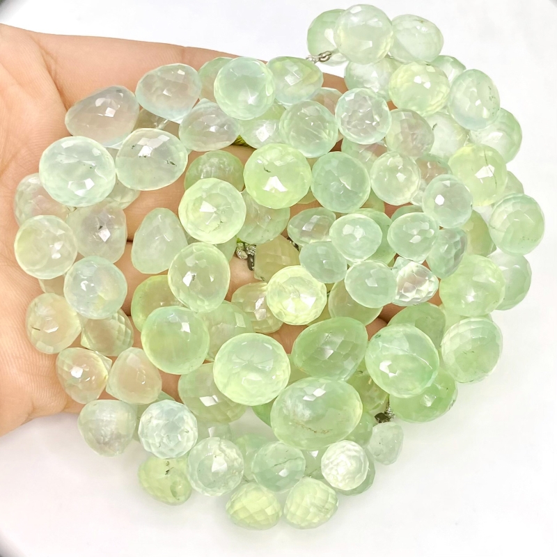 Prehnite 7-12mm Briolette Onion Shape AA+ Grade Gemstone Beads Lot - Total 2 Strands of 8 Inch.