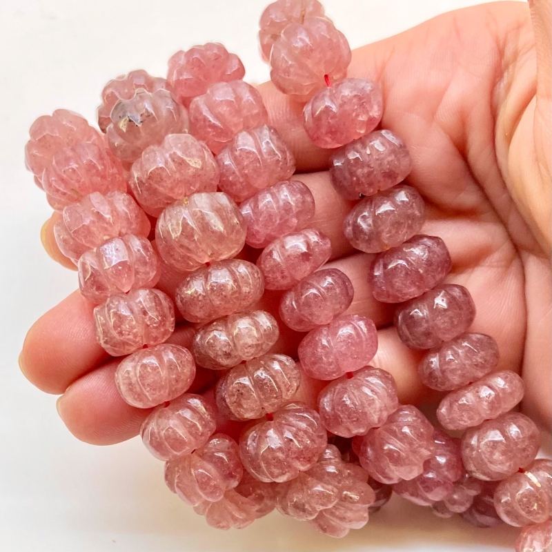 Strawberry Quartz 9-14mm Carved Melon Shape A+ Grade Gemstone Beads Strand - Total 1 Strand of 17 Inch.