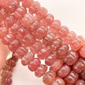 Strawberry Quartz 9-14mm Carved Melon Shape A+ Grade Gemstone Beads Strand - Total 1 Strand of 17 Inch.