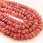 Strawberry Quartz 9-14mm Carved Melon Shape A+ Grade Gemstone Beads Strand - Total 1 Strand of 17 Inch.