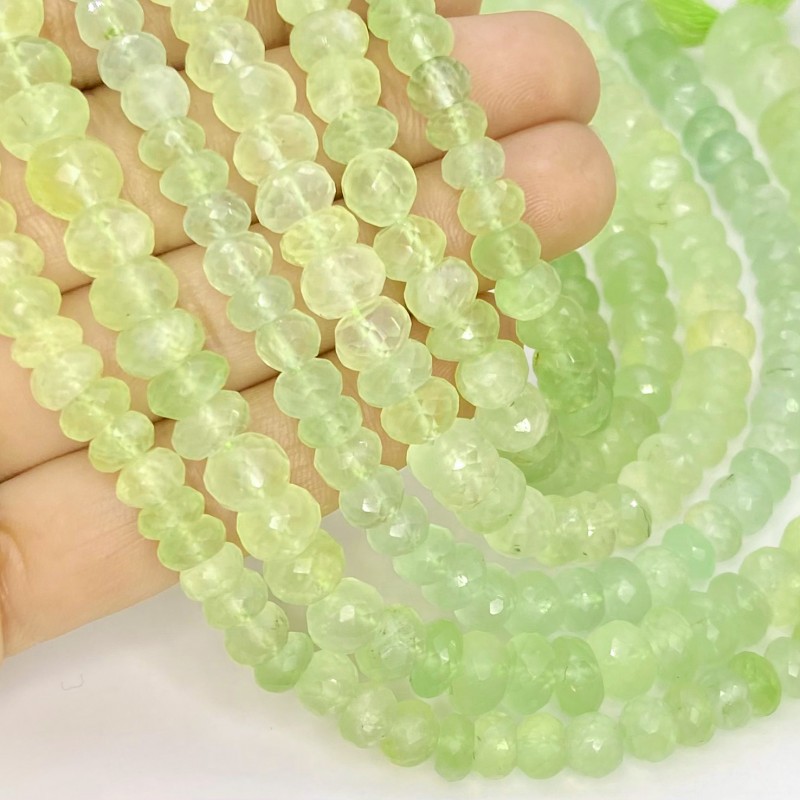 Prehnite 5.5-10mm Faceted Rondelle Shape AA Grade Gemstone Beads Lot - Total 6 Strands of 10 Inch.