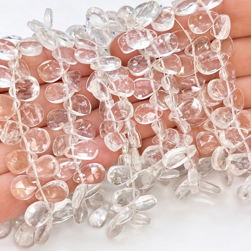 Crystal Quartz 10-12mm Briolette Pear Shape A Grade Gemstone Beads Lot - Total 8 Strands of 7 Inch.