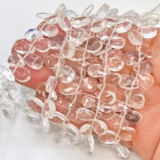 Crystal Quartz 11-14mm Briolette Pear Shape A Grade Gemstone Beads Lot - Total 5 Strands of 8 Inch.