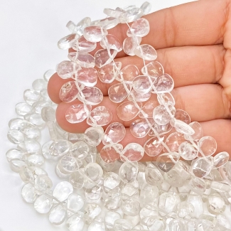 Crystal Quartz 9-12mm Briolette Pear Shape A Grade Gemstone Beads Lot - Total 7 Strands of 8 Inch.