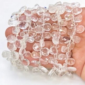Crystal Quartz 9-12mm Briolette Pear Shape A Grade Gemstone Beads Lot - Total 5 Strands of 8 Inch.