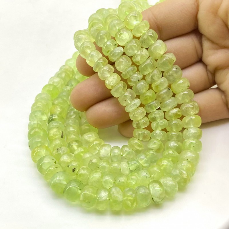 Prehnite 7-10mm Smooth Rondelle Shape A Grade Gemstone Beads Lot - Total 4 Strands of 16 Inch.