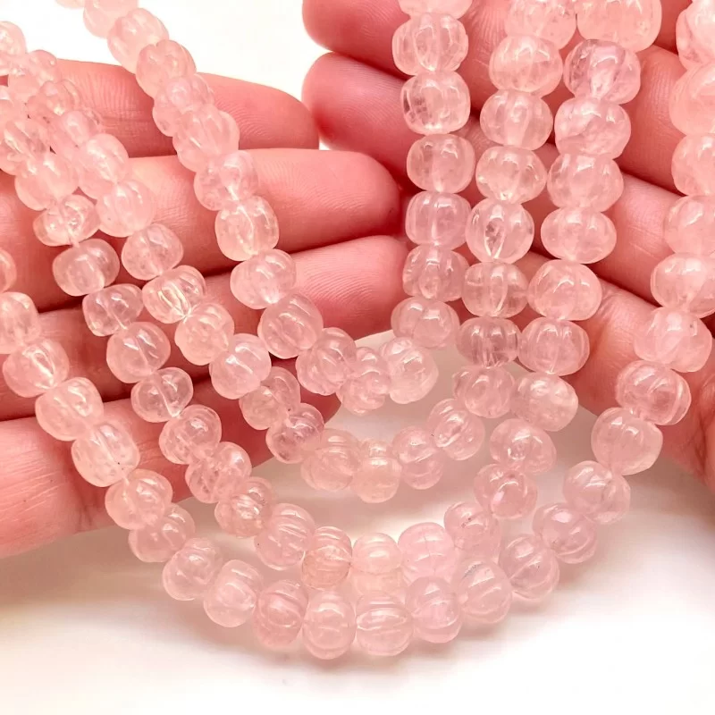 Morganite 6-12mm Carved Melon Shape AA Grade Gemstone Beads Strand - Total 1 Strand of 15 Inch.