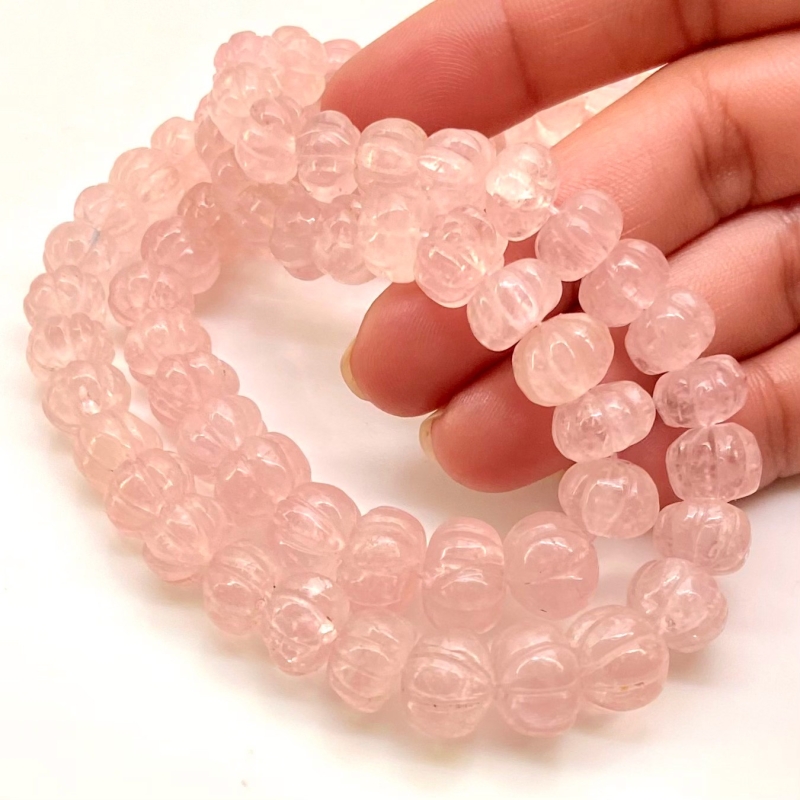 Morganite 6-12mm Carved Melon Shape AA Grade Gemstone Beads Strand - Total 1 Strand of 15 Inch.