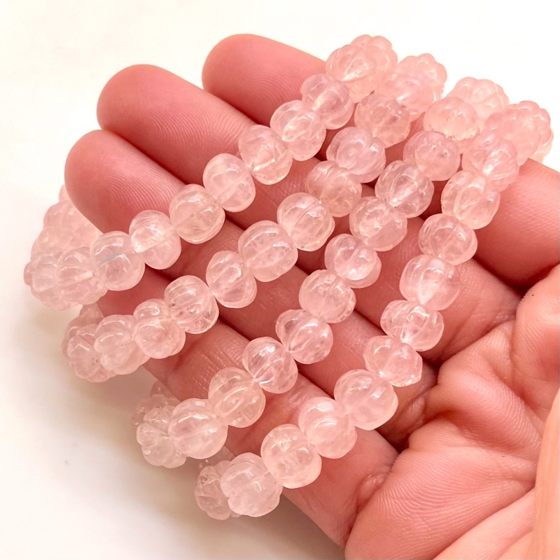 Morganite 6-12mm Carved Melon Shape AA Grade Gemstone Beads Strand - Total 1 Strand of 15 Inch.
