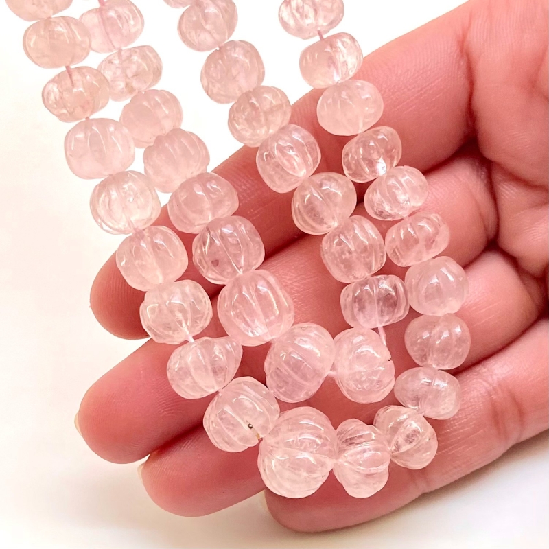 Morganite 7-12mm Carved Melon Shape AA Grade Gemstone Beads Strand - Total 1 Strand of 16 Inch.