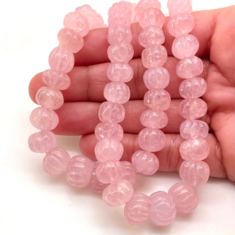 Morganite 7-13mm Carved Melon Shape AA Grade Gemstone Beads Strand - Total 1 Strand of 16 Inch.