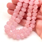 Morganite 7-13mm Carved Melon Shape AA Grade Gemstone Beads Strand - Total 1 Strand of 16 Inch.
