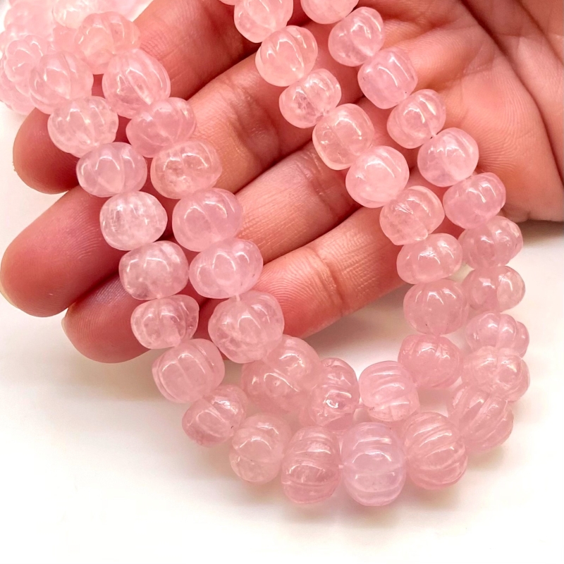 Morganite 7-13mm Carved Melon Shape AA Grade Gemstone Beads Strand - Total 1 Strand of 16 Inch.