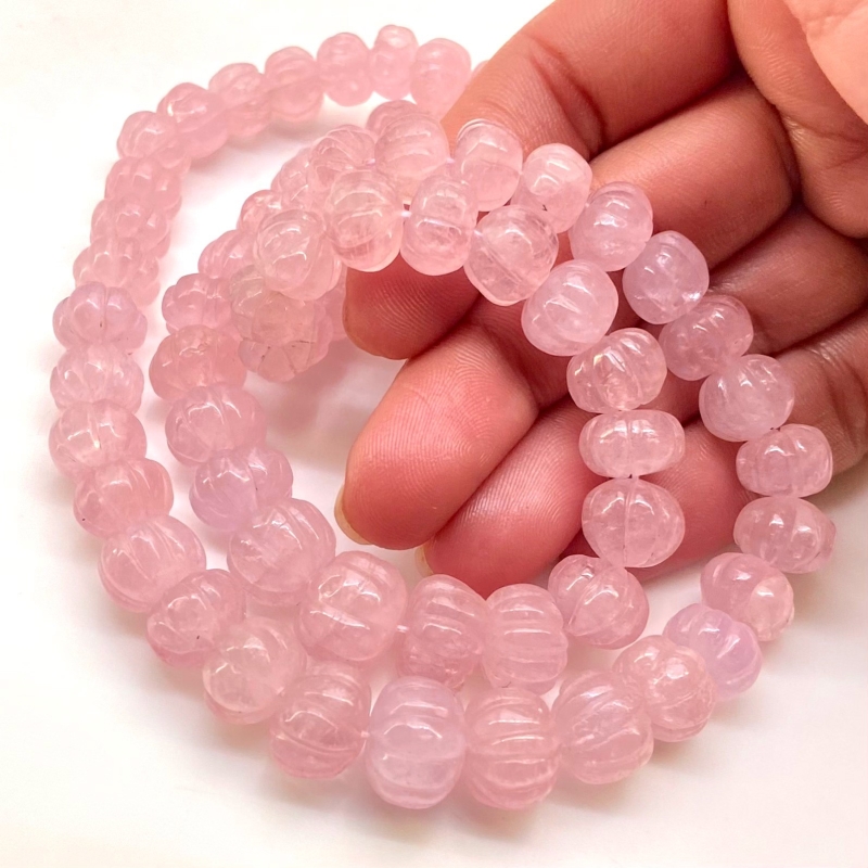 Morganite 7-13mm Carved Melon Shape AA Grade Gemstone Beads Strand - Total 1 Strand of 16 Inch.