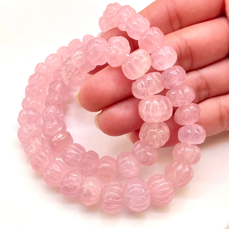 Morganite 7-13mm Carved Melon Shape AA Grade Gemstone Beads Strand - Total 1 Strand of 16 Inch.