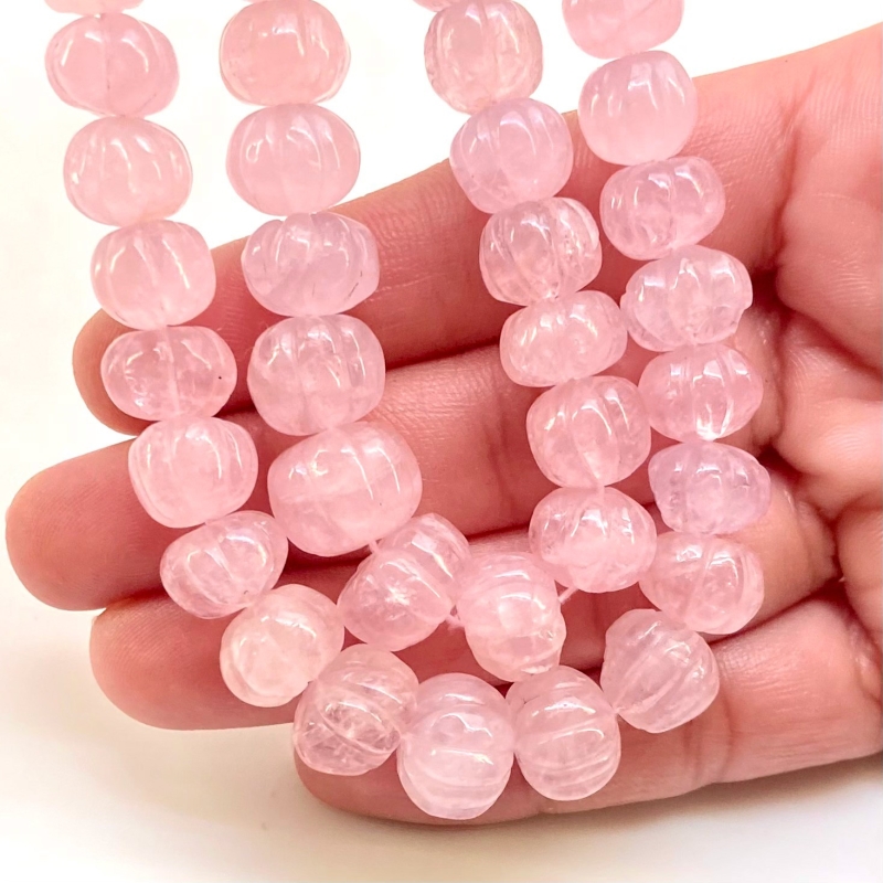 Morganite 7-13mm Carved Melon Shape AA Grade Gemstone Beads Strand - Total 1 Strand of 16 Inch.