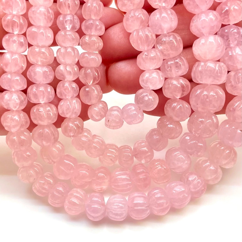Morganite 7-13mm Carved Melon Shape AA Grade Gemstone Beads Strand - Total 1 Strand of 16 Inch.