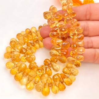 Citrine 8-12mm Briolette Drop Shape AA+ Grade Gemstone Beads Strand - Total 1 Strand of 9 Inch.