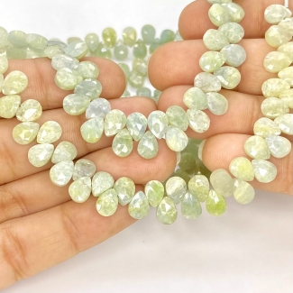 Aquamarine 7mm Briolette Pear Shape A+ Grade Gemstone Beads Strand - Total 1 Strand of 6 Inch.