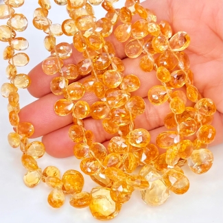 Citrine 7-14mm Briolette Pear Shape AA+ Grade Gemstone Beads Strand - Total 1 Strand of 8 Inch.