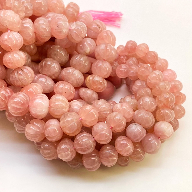 Strawberry Quartz 7-13mm Carved Melon Shape A+ Grade Gemstone Beads Strand - Total 1 Strand of 16 Inch.
