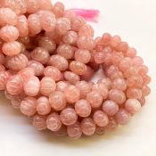 Strawberry Quartz 7-13mm Carved Melon Shape A+ Grade Gemstone Beads Strand - Total 1 Strand of 16 Inch.