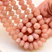 Strawberry Quartz 7-13mm Carved Melon Shape A+ Grade Gemstone Beads Strand - Total 1 Strand of 16 Inch.