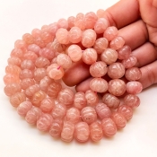 Strawberry Quartz 7-13mm Carved Melon Shape A+ Grade Gemstone Beads Strand - Total 1 Strand of 16 Inch.