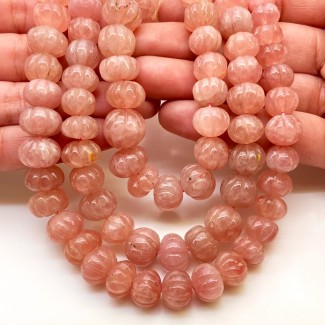 Strawberry Quartz 7-13mm Carved Melon Shape A+ Grade 16 Inch Long Gemstone Beads Strand