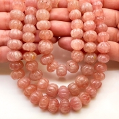 Strawberry Quartz 7-13mm Carved Melon Shape A+ Grade Gemstone Beads Strand - Total 1 Strand of 16 Inch.