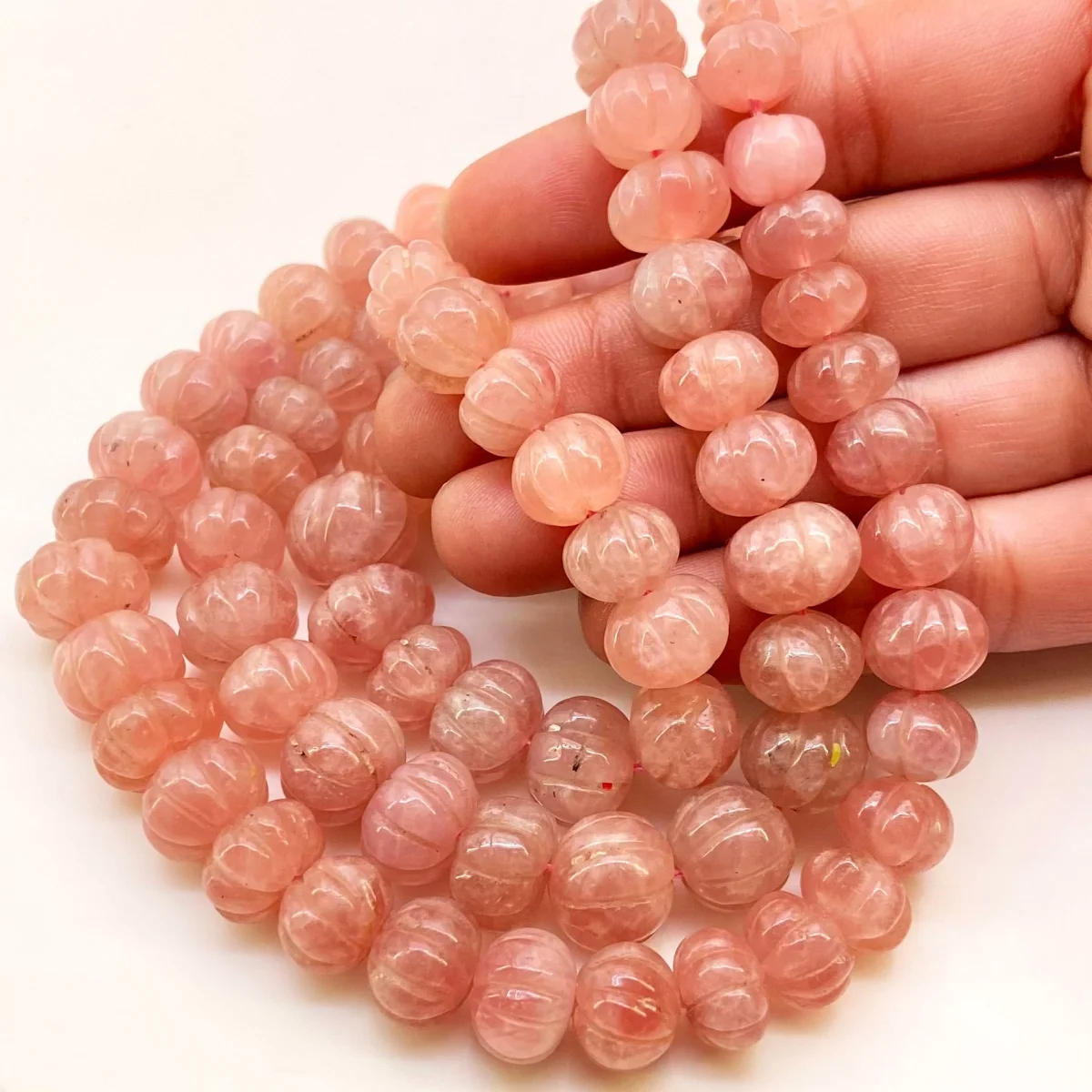 Strawberry Quartz 7-13mm Carved Melon A+ Grade Gemstone Beads