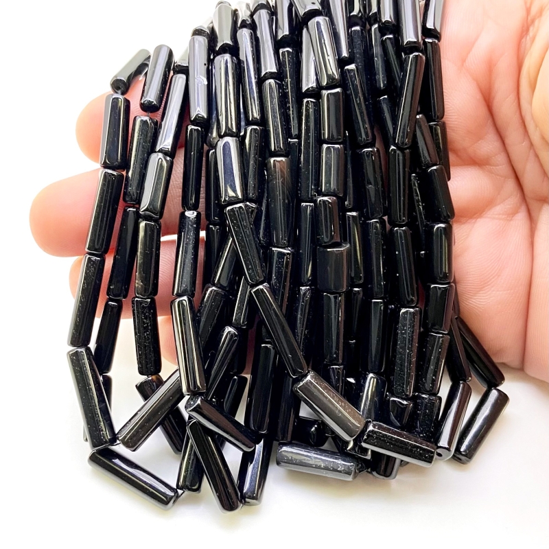 Black Onyx 8-17mm Smooth Pipe Shape AAA Grade Gemstone Beads Strand - Total 1 Strand of 14 Inch.