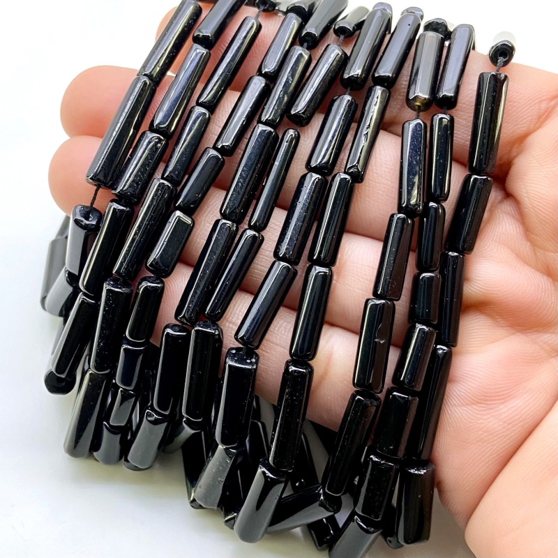 Black Onyx 8-17mm Smooth Pipe Shape AAA Grade Gemstone Beads Strand - Total 1 Strand of 14 Inch.