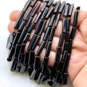 Black Onyx 8-17mm Smooth Pipe Shape AAA Grade Gemstone Beads Strand - Total 1 Strand of 14 Inch.