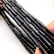 Black Onyx 8-17mm Smooth Pipe Shape AAA Grade Gemstone Beads Strand - Total 1 Strand of 14 Inch.