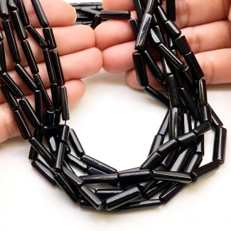 Black Onyx 8-17mm Smooth Pipe Shape AAA Grade Gemstone Beads Strand - Total 1 Strand of 14 Inch.