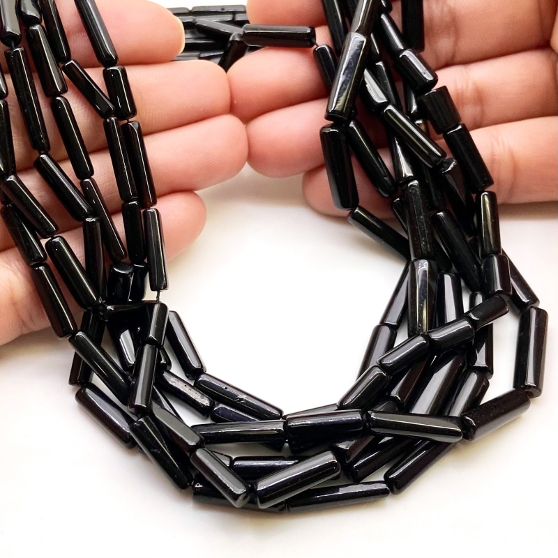 Black Onyx 8-17mm Smooth Pipe Shape AAA Grade Gemstone Beads Strand - Total 1 Strand of 14 Inch.
