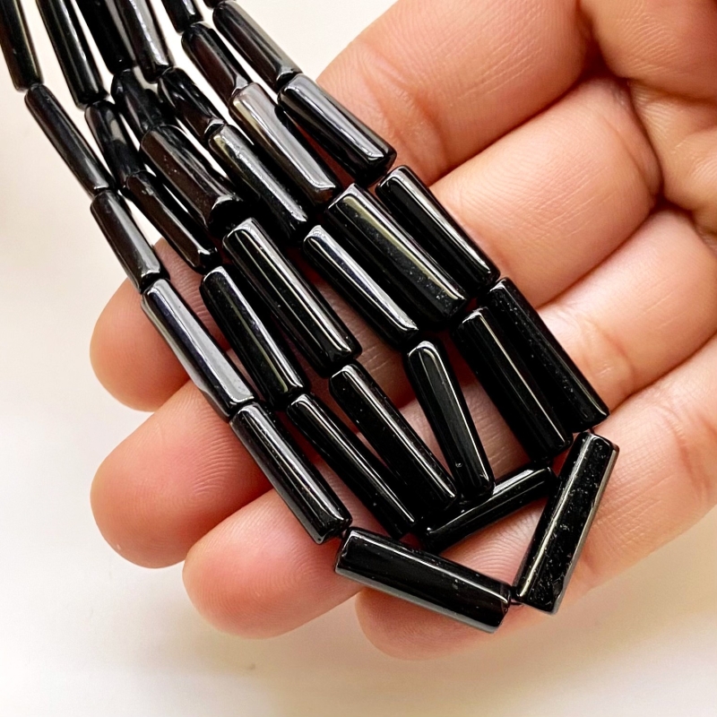 Black Onyx 8-17mm Smooth Pipe Shape AAA Grade Gemstone Beads Strand - Total 1 Strand of 14 Inch.