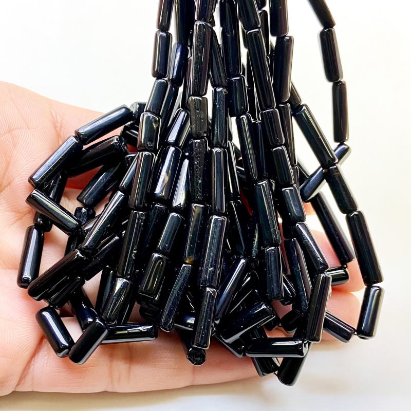 Black Onyx 8-17mm Smooth Pipe Shape AAA Grade Gemstone Beads Strand - Total 1 Strand of 14 Inch.