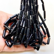 Black Onyx 8-17mm Smooth Pipe Shape AAA Grade Gemstone Beads Strand - Total 1 Strand of 14 Inch.