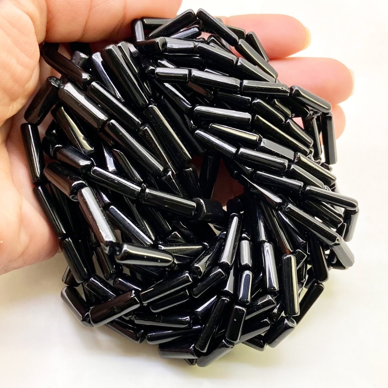 Black Onyx 8-17mm Smooth Pipe Shape AAA Grade Gemstone Beads Strand - Total 1 Strand of 14 Inch.