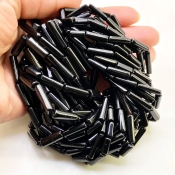 Black Onyx 8-17mm Smooth Pipe Shape AAA Grade Gemstone Beads Strand - Total 1 Strand of 14 Inch.