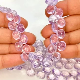Lavender Quartz 8-10mm Briolette Heart Shape AAA Grade 8 Inch Long Gemstone Beads Strand