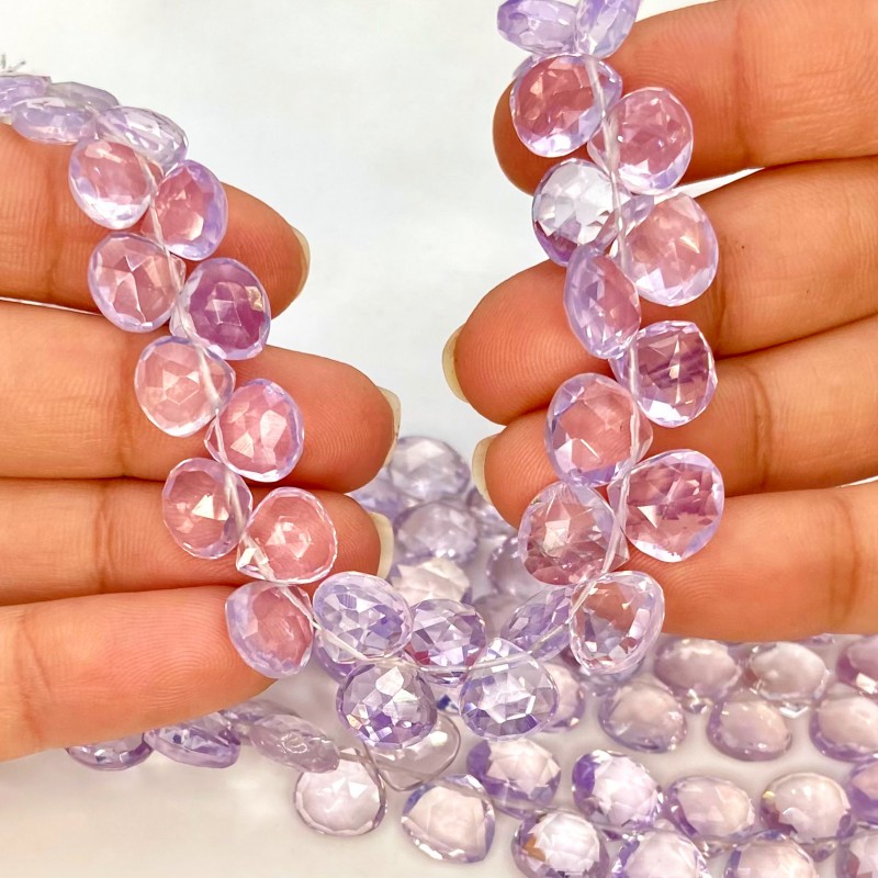 Lavender Quartz 8-10mm Briolette Heart Shape AAA Grade 8 Inch Long Gemstone Beads Strand