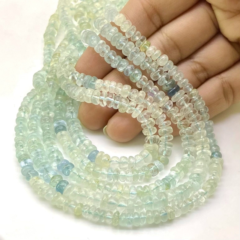 Multi Aquamarine 5-5.5mm Smooth Rondelle Shape A Grade Gemstone Beads Lot - Total 5 Strands of 16 Inch.